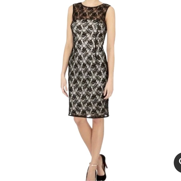 Adrianna Papell Black Lace Embellished Beaded Dress Nude Lined Size 6 NWT - Picture 3 of 14